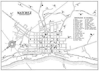 Map of Natchez, Mississippi, with identification of buildings