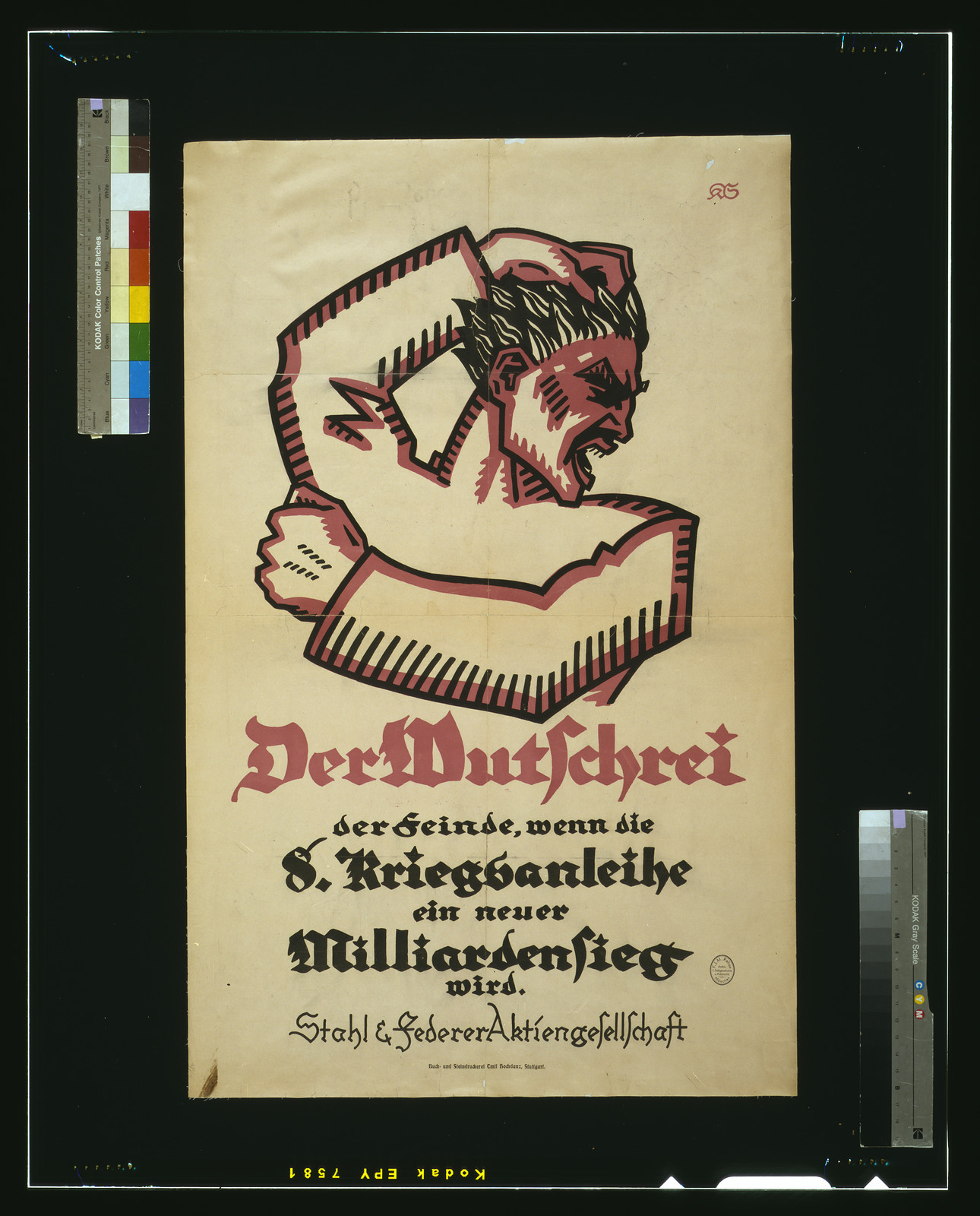 Der Wutschrei der Feinde wenn die 8. Kriegsanleihe ein neuer Milliardensieg wird / KS., 1917 — vintage poster