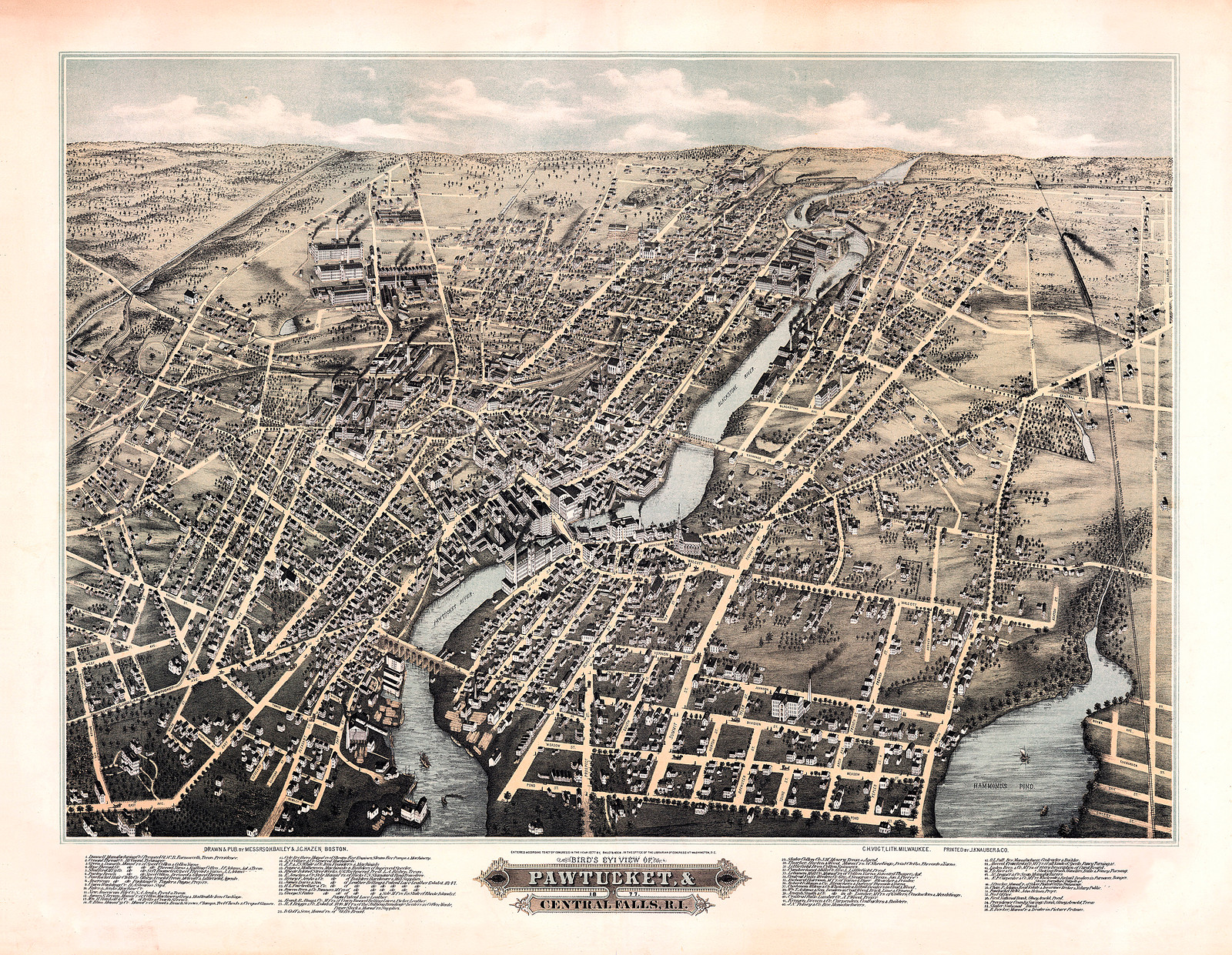 RI Pawtucket Central Falls MAP, 1877 — antique map
