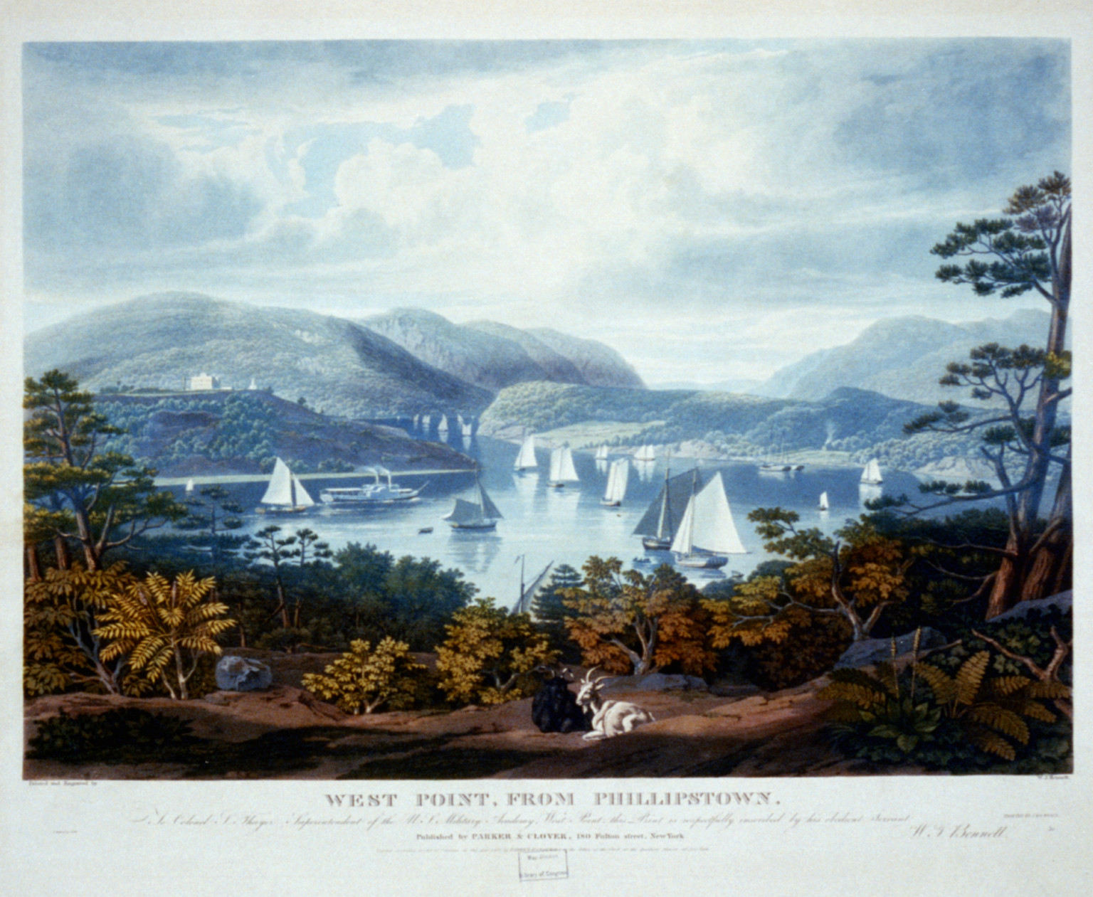 West Point, from Phillipstown / painted and engraved by W.J. Bennett., New York : published by Parker & Clover, c1831. — historic print