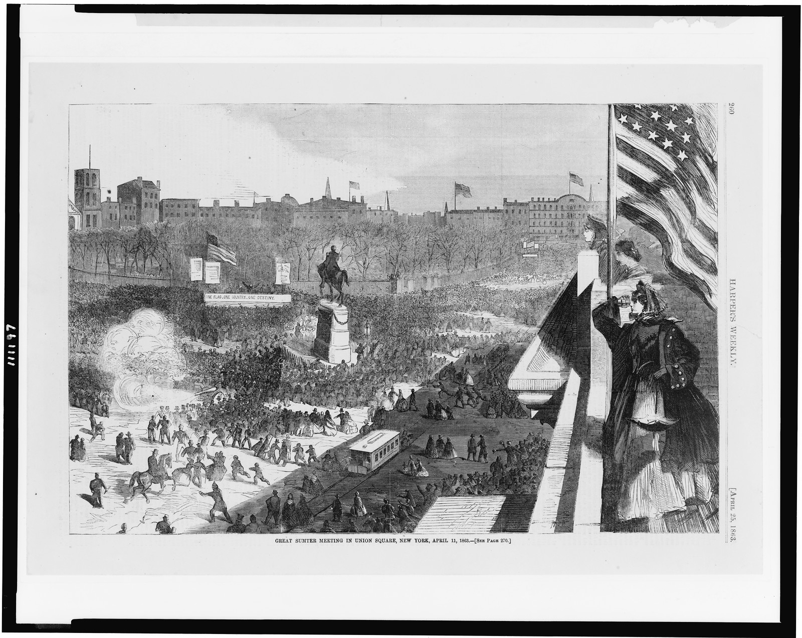 Great Sumter meeting in Union Square, New York, April 11, 1863, 1863 — antique engraving