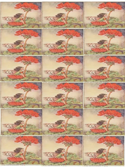 The Geranium Fairy illustration repeated on a printed sheet