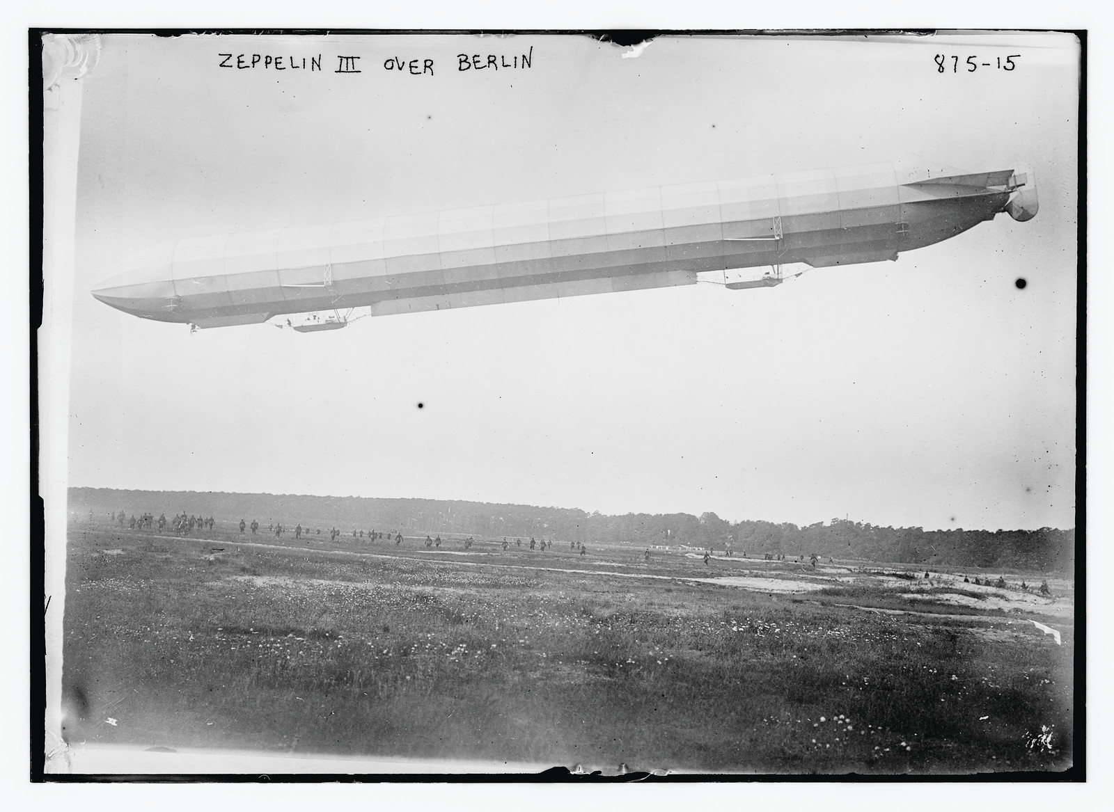 Zeppelin III in flight over field, Berlin, n/a — historic photograph