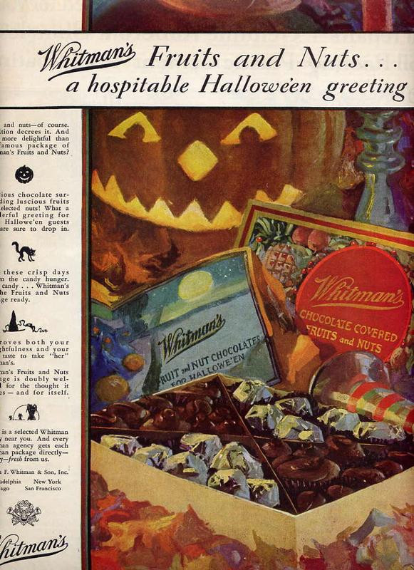 Whitman's Fruits and Nuts, a hospitable Halloween greeting advertisement — historic image