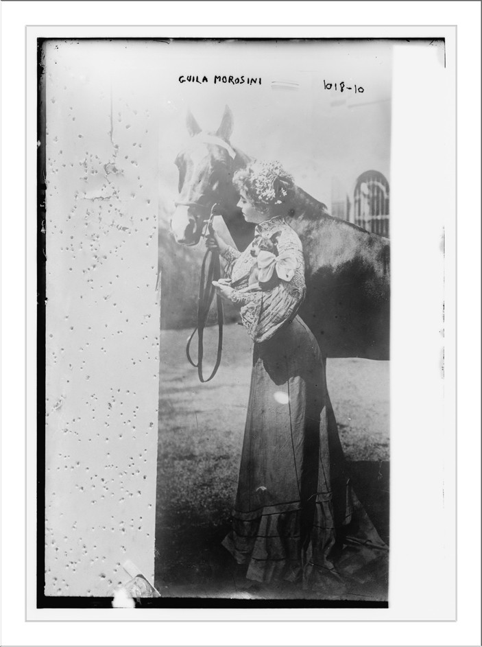 Guila Morosini with horse, n/a — historic photograph