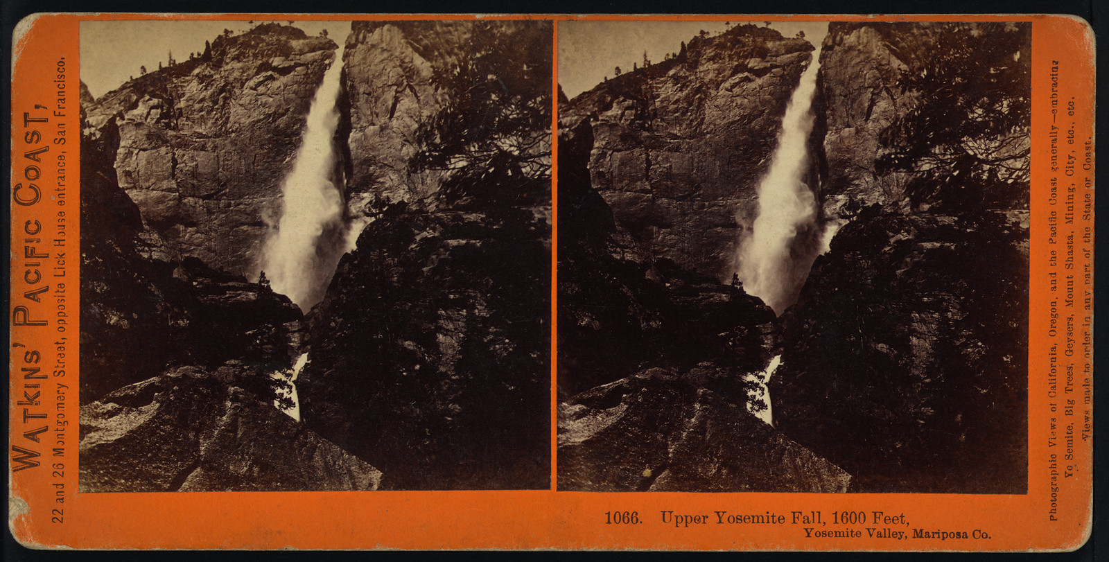 Upper Yosemite Fall 1600 feet Yosemite Valley Mariposa Co., 1871 — historic photograph