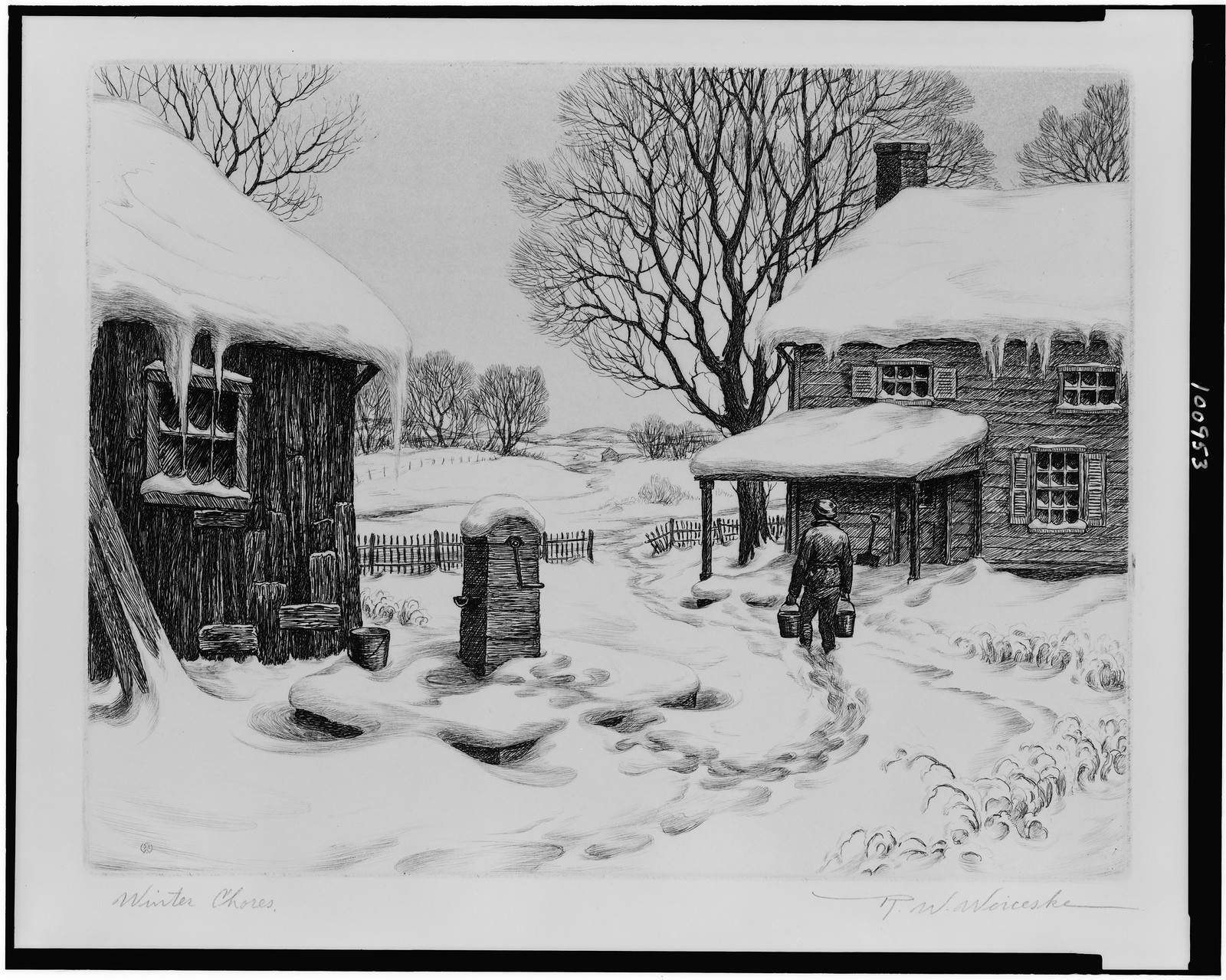 Winter chores / R.W. Woiceske., [Pasadena : Print Makers Society of California, 1939] — historic print