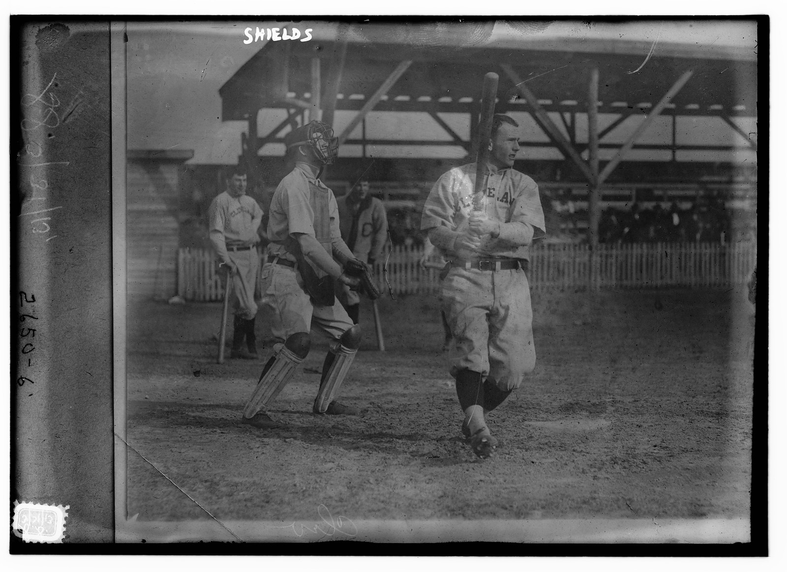 Pete Shields, catcher in spring training with Cleveland AL (baseball), 1913 Mar. 31. — historic photograph
