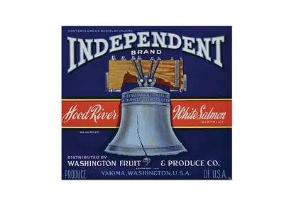 Independent Brand fruit crate label with Liberty Bell