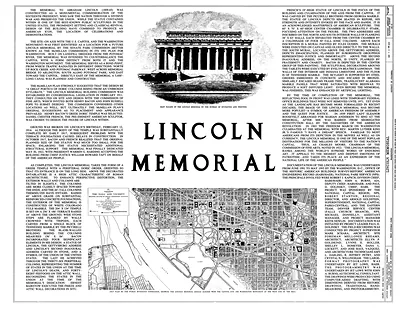 Lincoln Memorial documentation sheet with east facade and site map