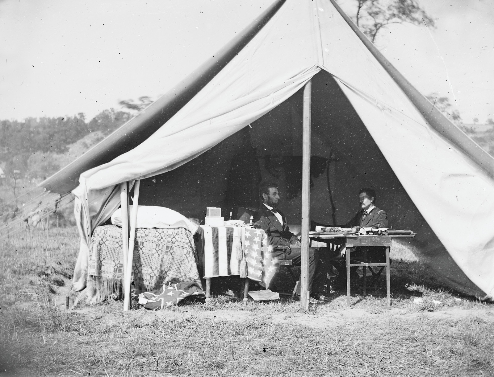 Antietam, Md. President Lincoln And Gen. George B. McClellan In The General's Tent; Another View, October 3, 1862 — historic photograph