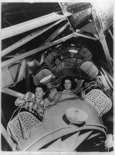 Visitors to the Statue of Liberty climbing to the observation platform within the head
