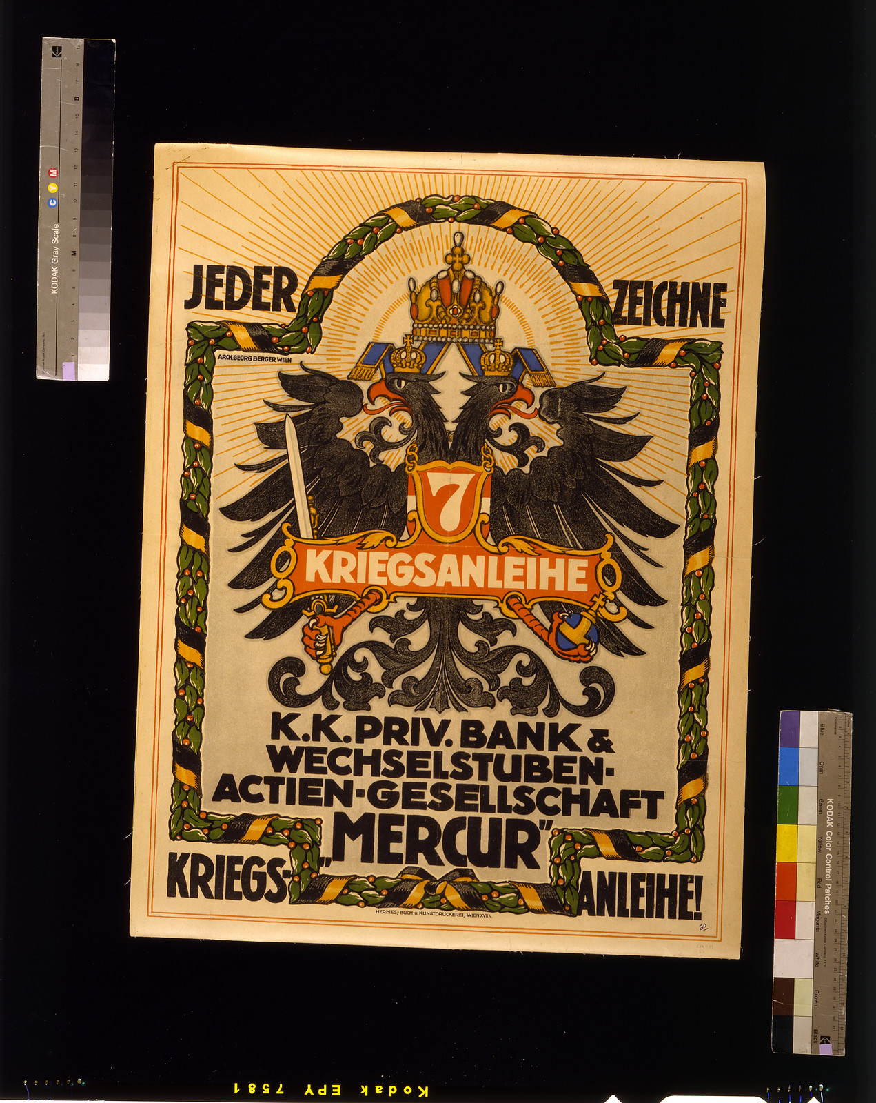 Jeder zeichne 7. Kriegsanleihe / Arch. Georg Berger Wien., 1917 — vintage poster