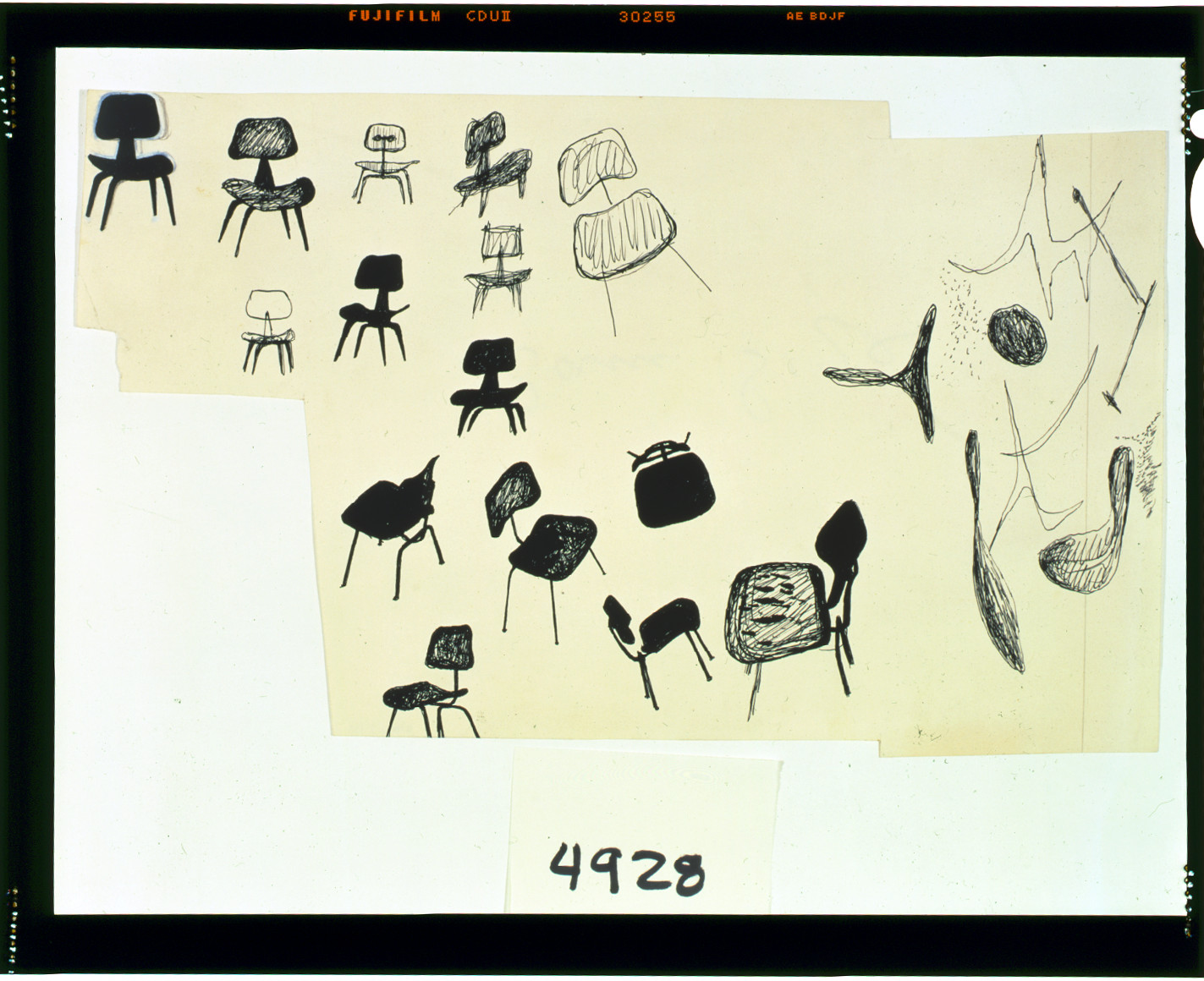 [Plywood chairs, sketches of various views], [between 1945 and 1950] — historic drawing