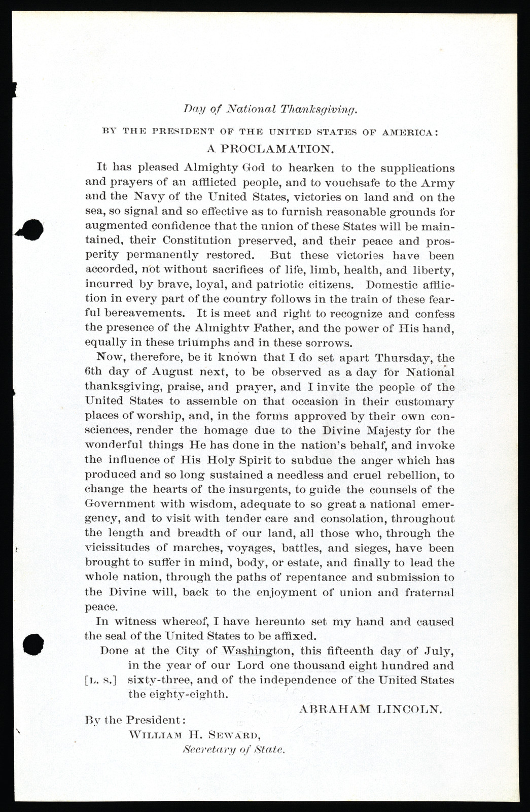 Lincoln Thanksgiving Proclamation — historic image