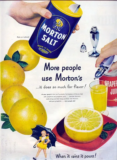Morton Salt advertisement with grapefruit and grapefruit juice