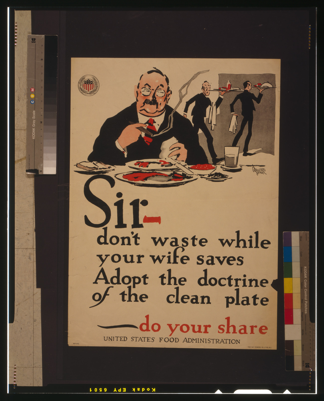 Sir - don't waste while your wife saves--Adopt the doctrine of the clean plate - do your share / Crawford Young ; The W.F. Powers Co. Litho., N.Y., [1917] — vintage poster