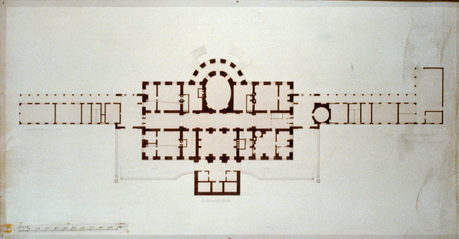 [The White House (Executive Mansion") D.C. Basement plan with area way]", 1853 — historic drawing
