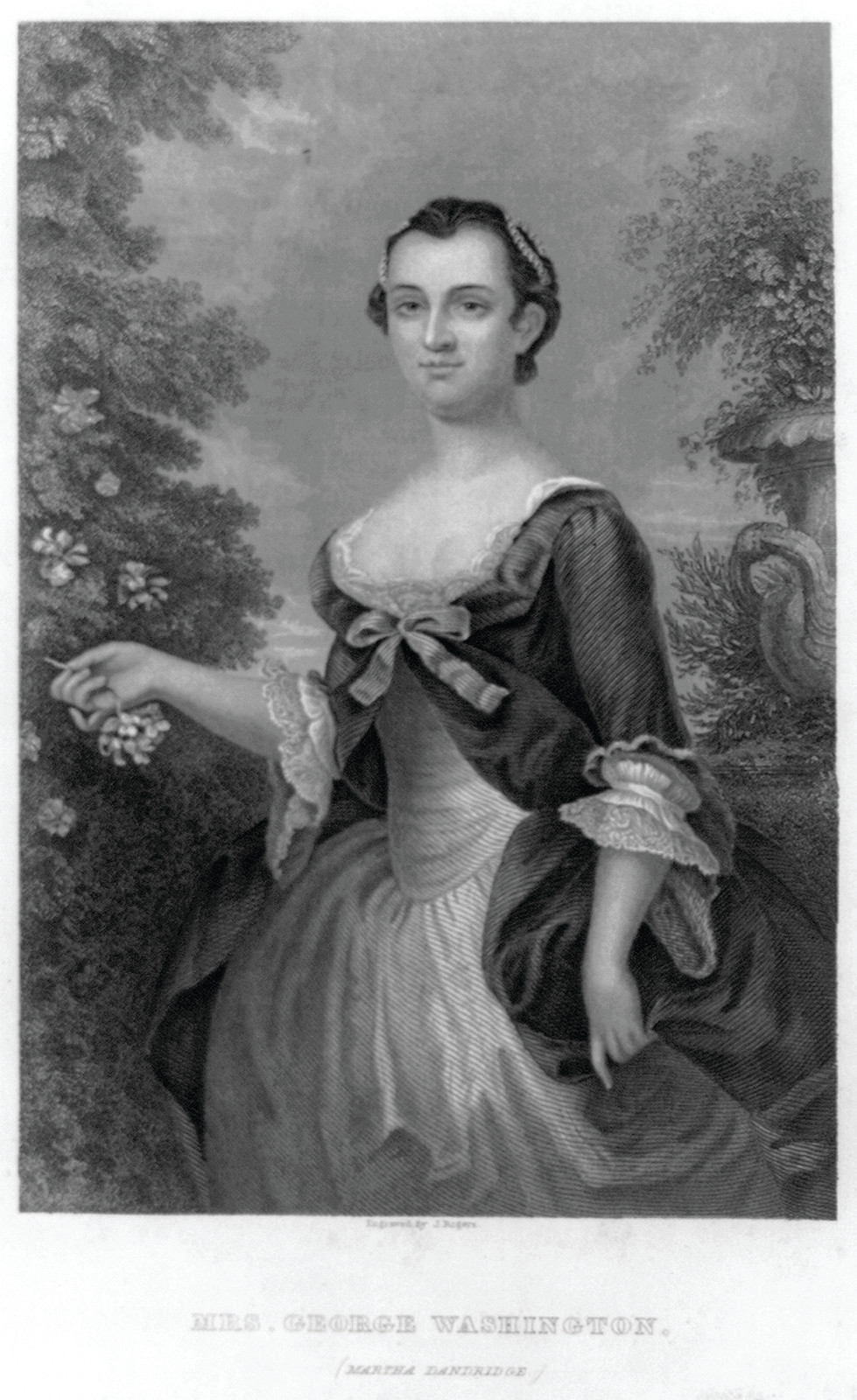 Martha Dandridge Washington, 1732-1802, Three-Quarters Length, Standing, Flower In Right Hand — historic print