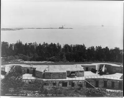[Fort Levett and Ram. I. Ledge from the Ottawa, Cushing's Island, Maine]