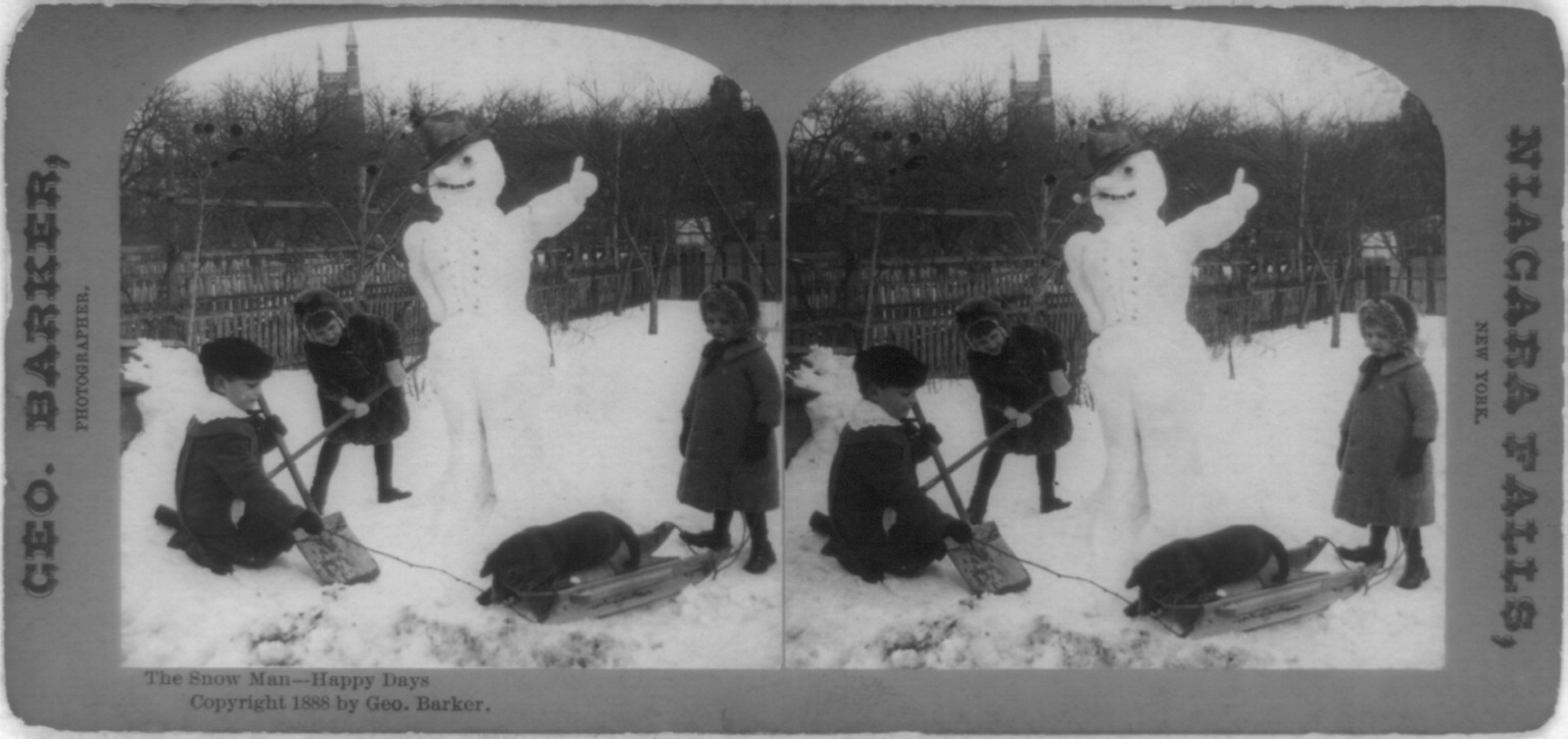 The snow man--happy days / George Barker, photographer, Niagara Falls, New York., c1888. — historic photograph