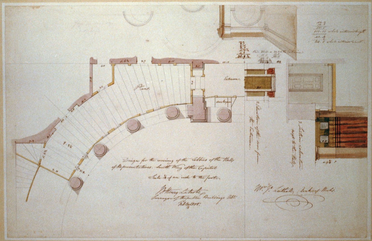 [United States Capitol, Washington, D.C. Wall covering design, Hall of Representatives], 1808 February 18. — historic drawing