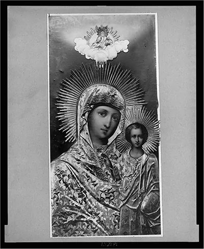 Painting of madonna and child called The Lady of Kazan" in Russian cathedral"