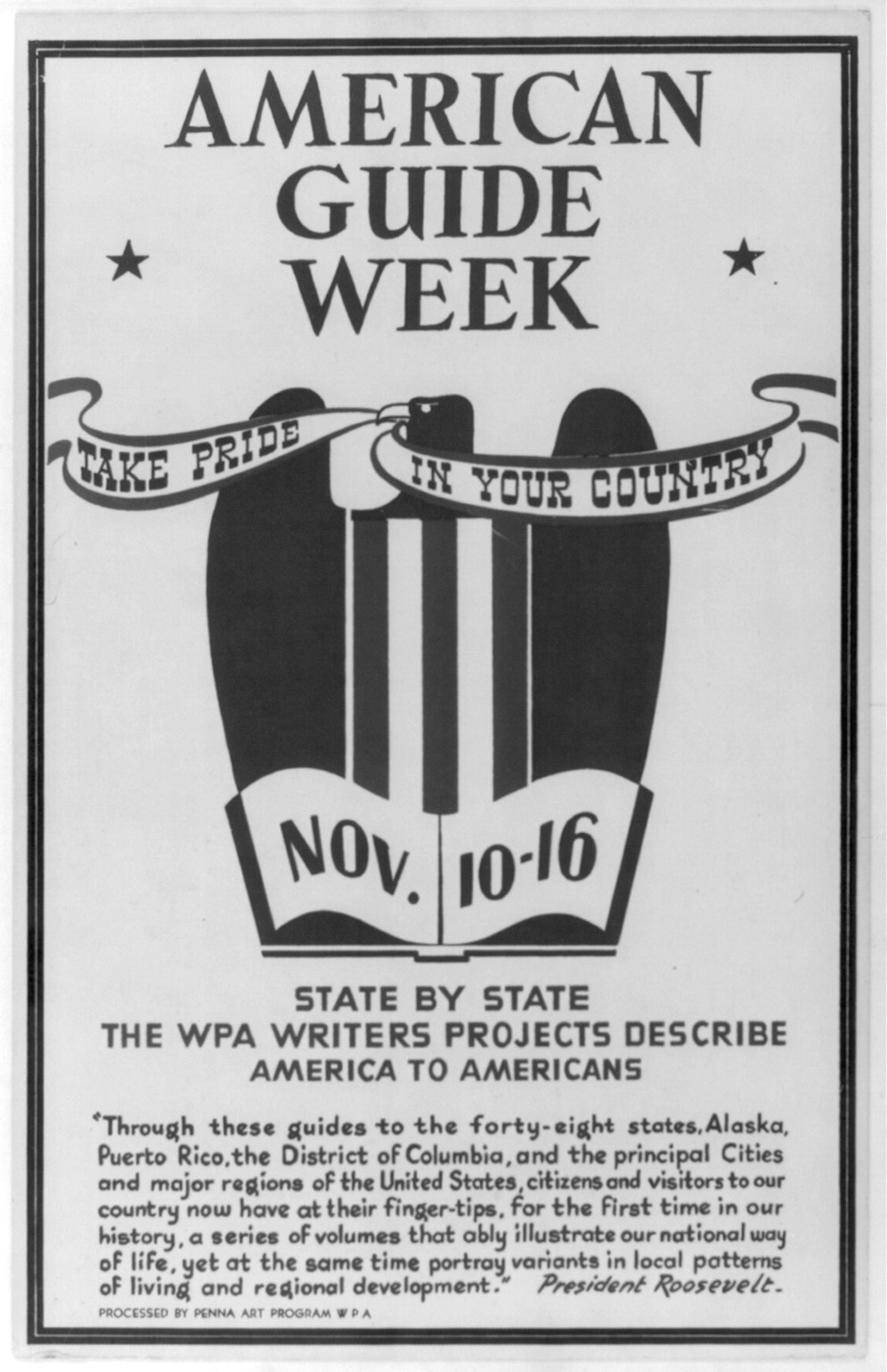 American guide week Nov. 10-16 Take pride in your country (S) State by state the WPA Wr, 1941 — vintage poster