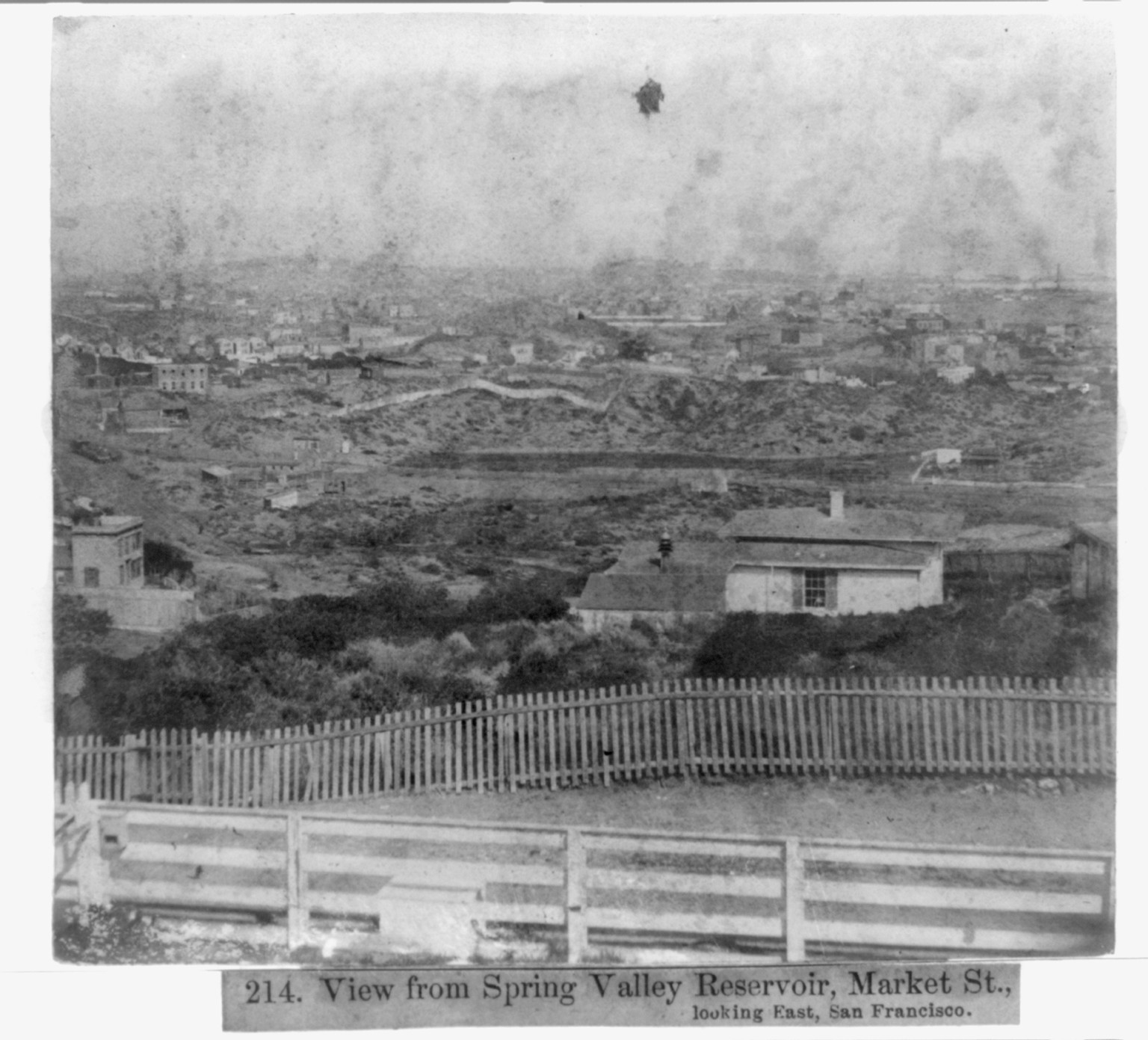 View from Spring Valley Reservoir - Market St. looking East, San Francisco, [published 1866] — historic photograph