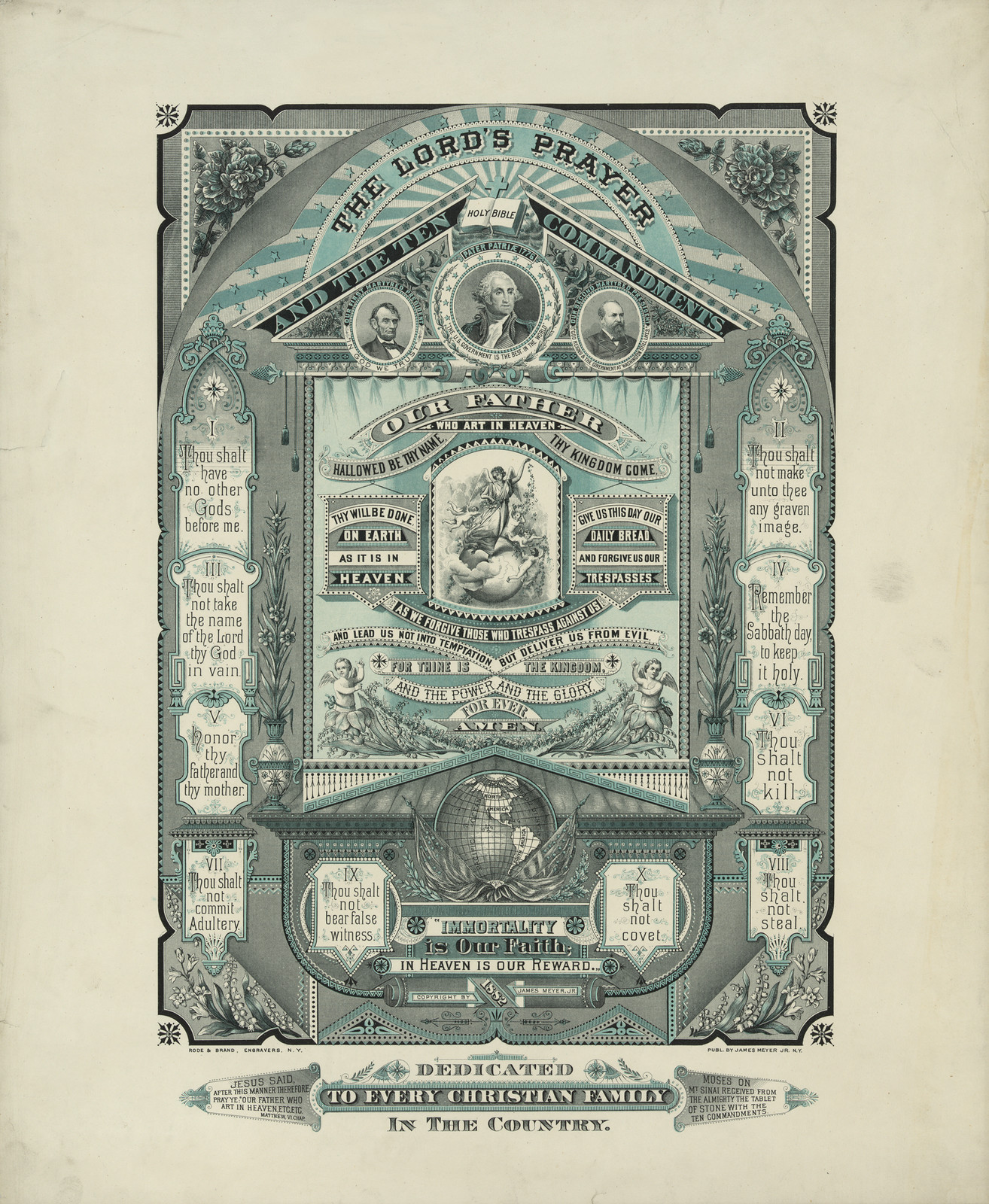 The Lord's Prayer And The Ten Commandments, c. 1882 — antique engraving