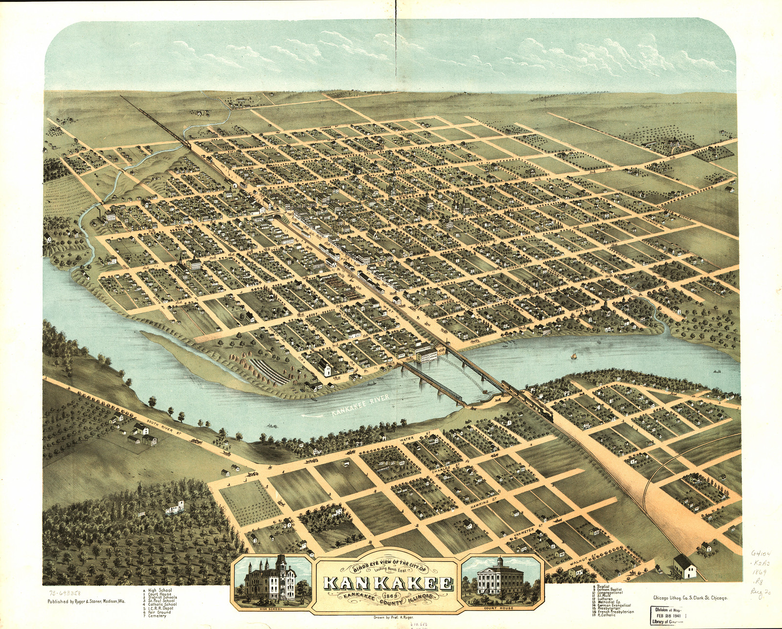 Kankakee, Illinois, 1869, 1869 — antique map