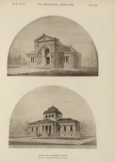 Designs for a Memorial Library, Mr. W. C. Richardson and Mr. H. G. King