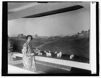 Miss Ruth McC. Trumble with Ag. Dept. Sesquicentennial exhibit