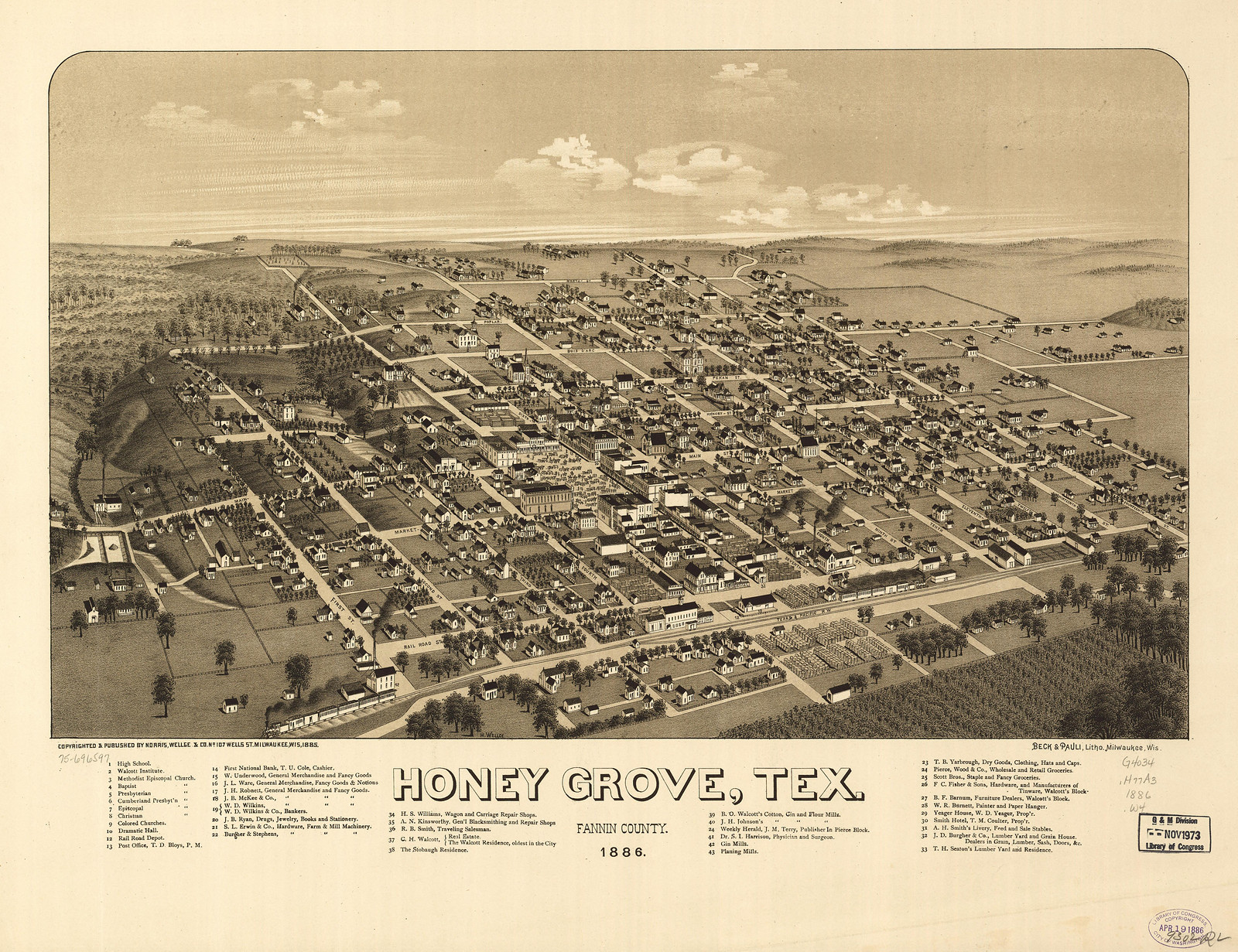 Honey Grove, Texas, 1885, 1885 — antique map