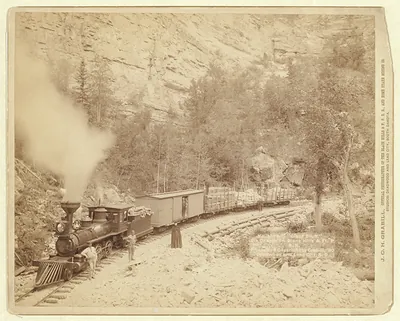 Steam train through a canyon, Black Hills railroad