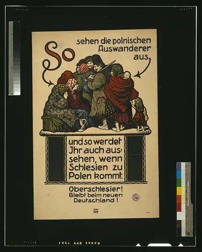 So sehen dei polnischen Auswanderer aus und so werdet Ihr auch aussehen wenn Schlesien zu Polen kommt. Oberschleisier! Bleibt beim neuen Deutschland! / AM 1919.