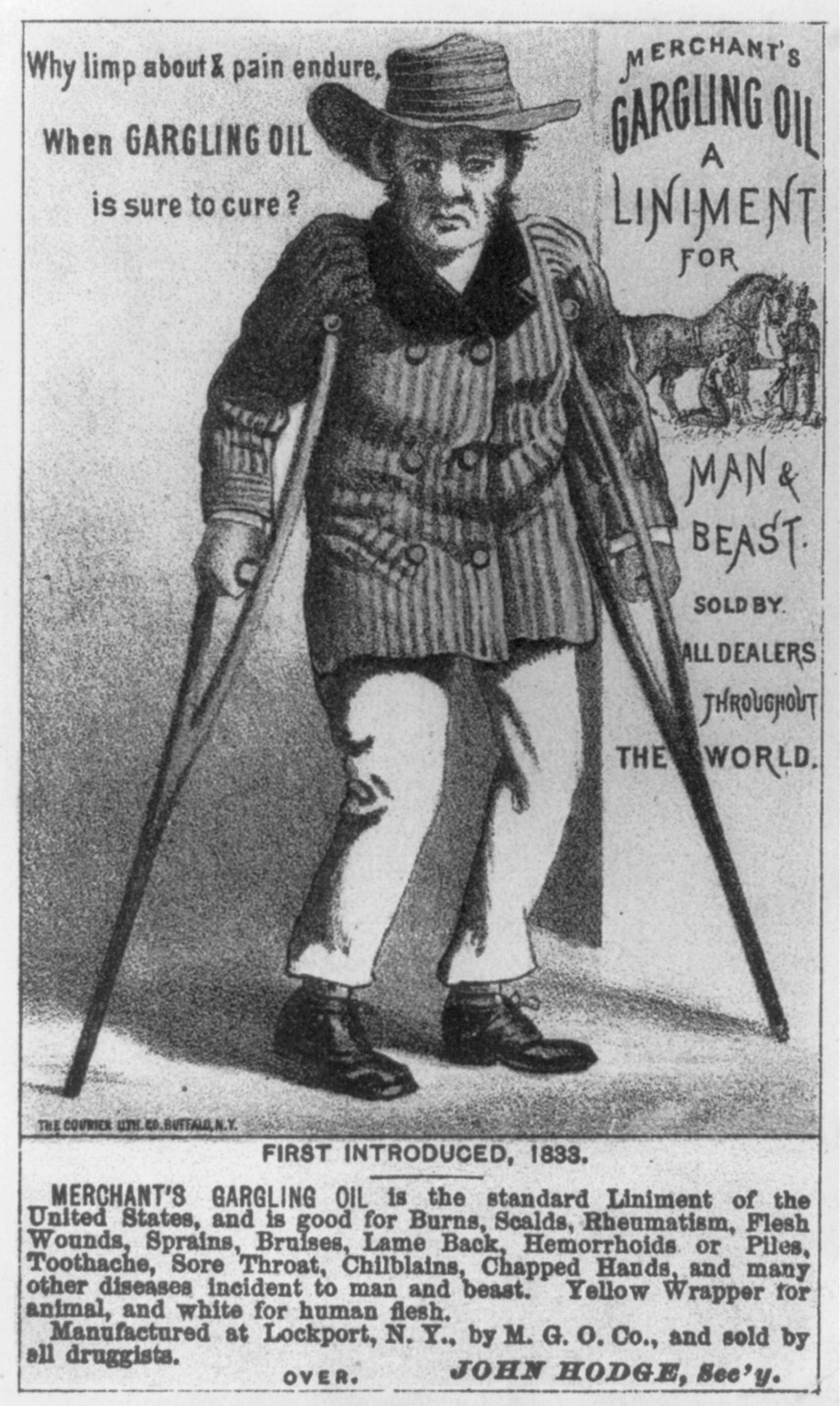 Why limp about & pain endure, when gargling oil is sure to cure? Merchant's Gargling Oil as liniment for man & beast, [18--] — antique lithograph