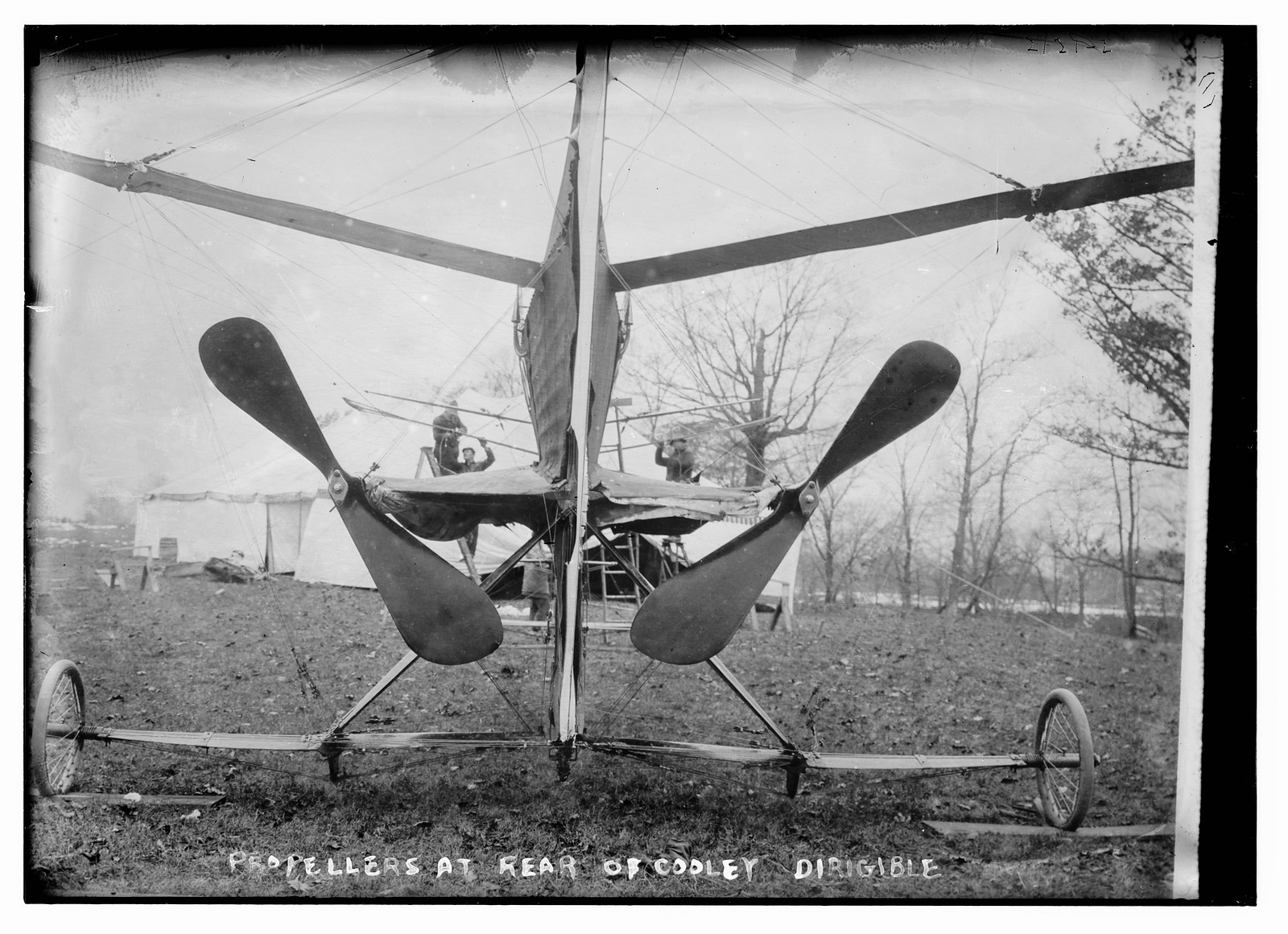 Propellers at rear of Cooley dirigible, n/a — historic photograph