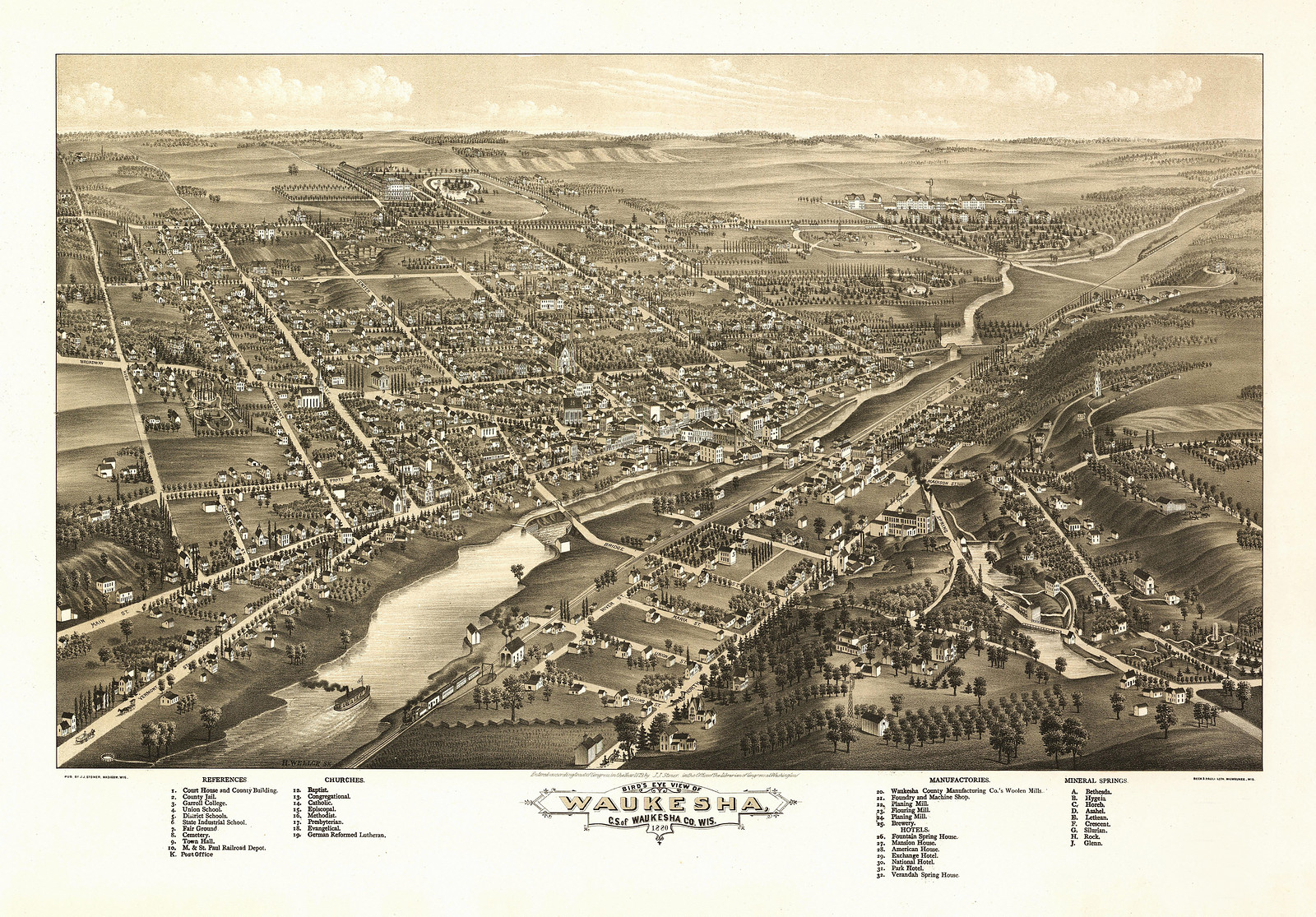 Waukesha, Wisconsin, 1880, 1880 — antique map