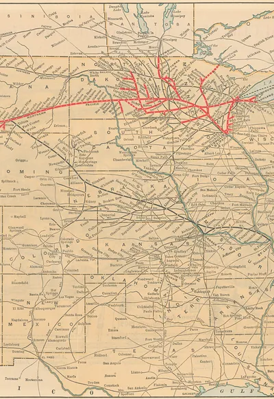 Railway system map of the northern Great Plains and Midwest