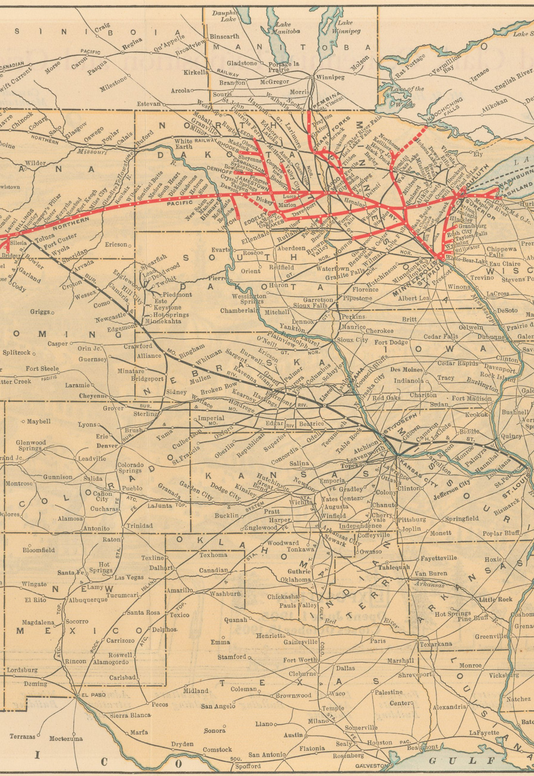 Railway system map of the northern Great Plains and Midwest — antique map