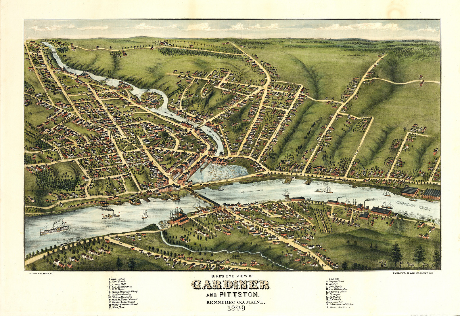 Gardinerand Pittston, Maine, 1878, 1878 — antique map