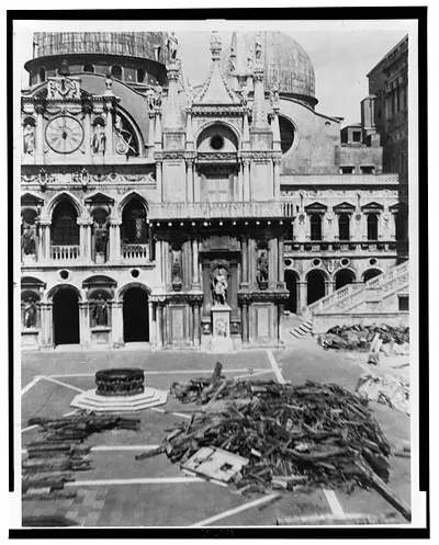 Inner court of Ducal Palace showing fragments of the Campanile saved from the ruins, Venice