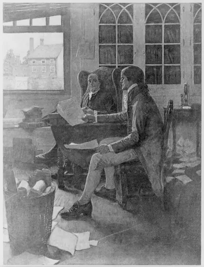 [Thomas Jefferson, 1743, 1826, reading rough draft of Declaration of Independence to Benjamin Franklin]