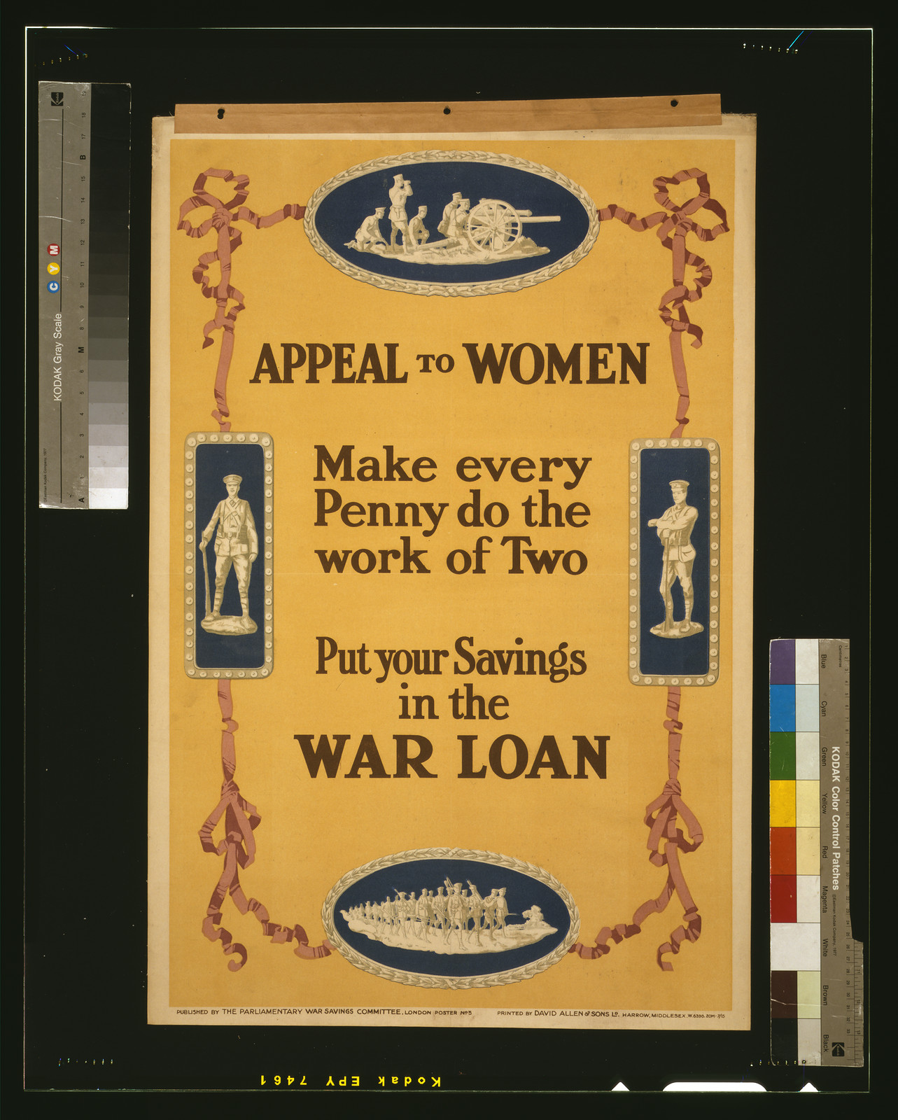 Appeal to women. Make every penny do the work of two. Put your savings in the war loan / printed by David Allen & Sons Ld. Harrow, Middlesex., London : published by the Parliamentary War Savings Committee, [1915] — vintage poster