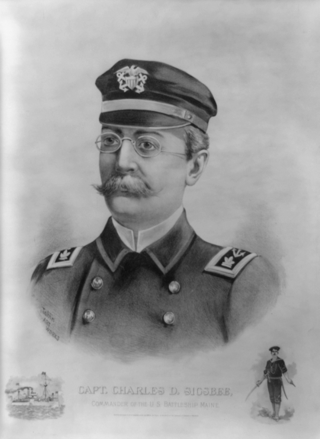 Capt. Charles D. Sigsbee, Commander of the U.S. battleship Maine, 1898 — historic print