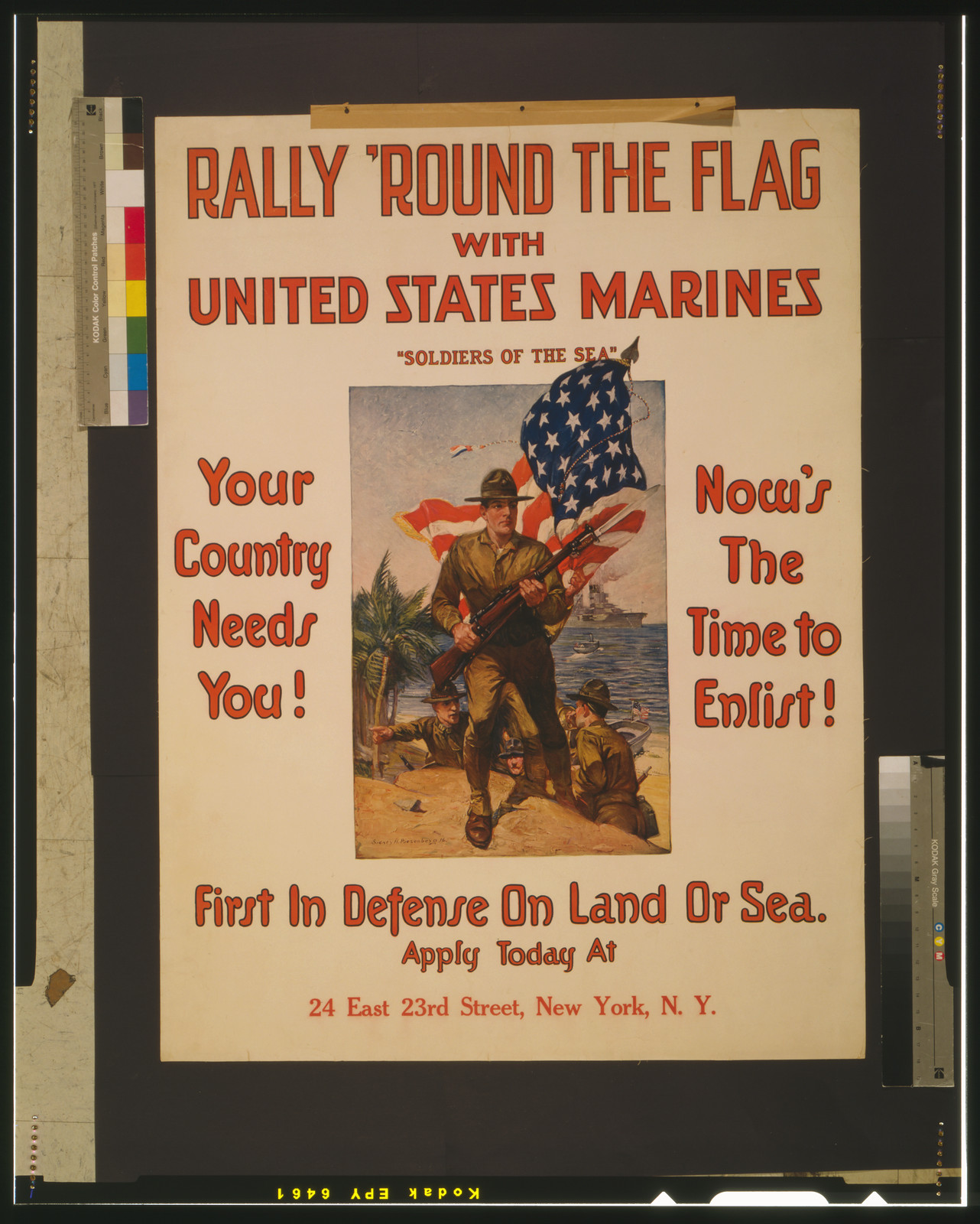 Rally 'round the flag with United States Marines Soldiers of the sea" First in defense on land or sea / Sidney H. Riesenberg 1916.", 1916 — vintage poster