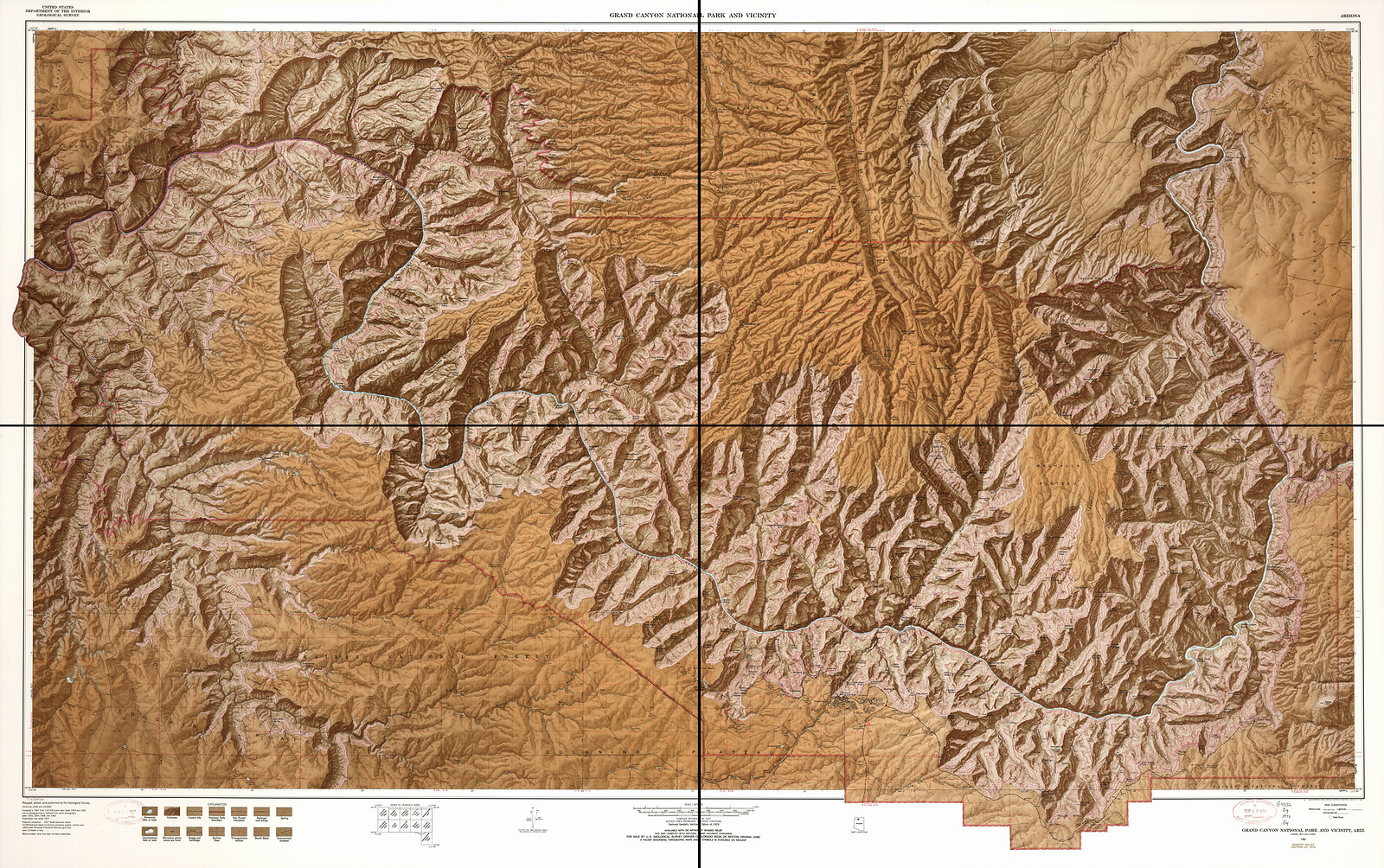 Grand Canyon National Park and Vicinity, Arizona relief map, 1972 — antique map