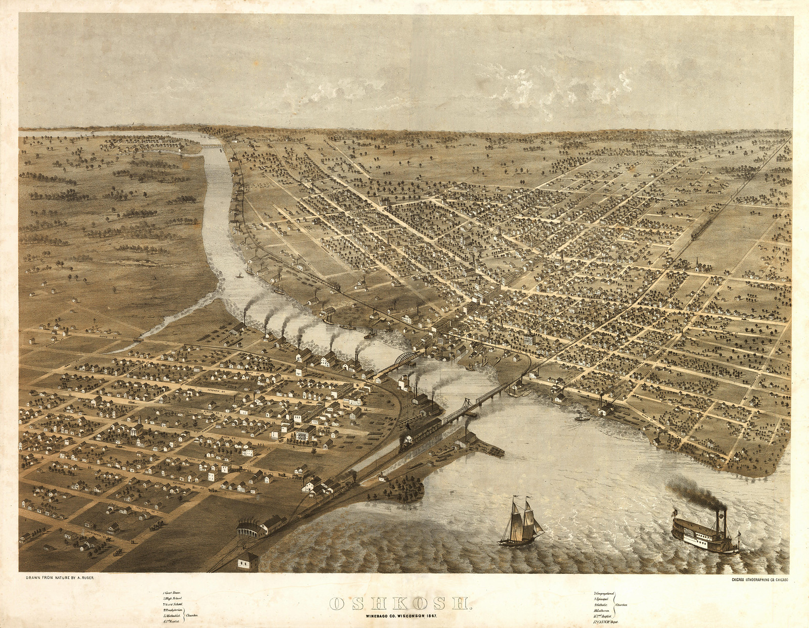 Oshkosh, Wisconsin, 1867, 1867 — antique map