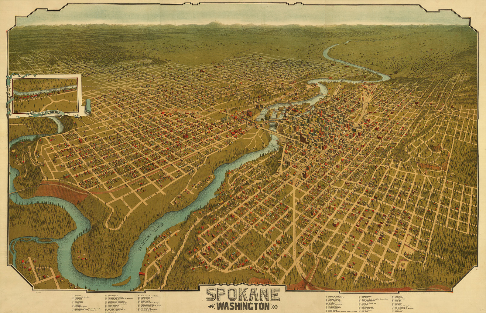 Spokane, Washington, 1905, 1905 — antique map